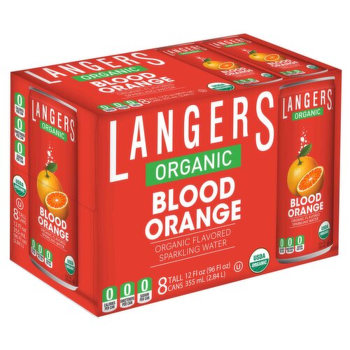 Langers Organic Sparkling Water, Blood Orange, 8 pack/12 oz